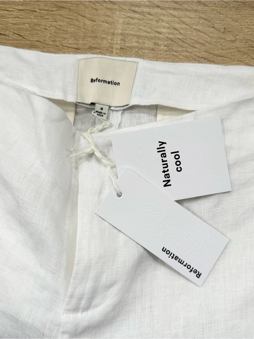 NWT Reformation Vida Linen Low Rise Pants White 8